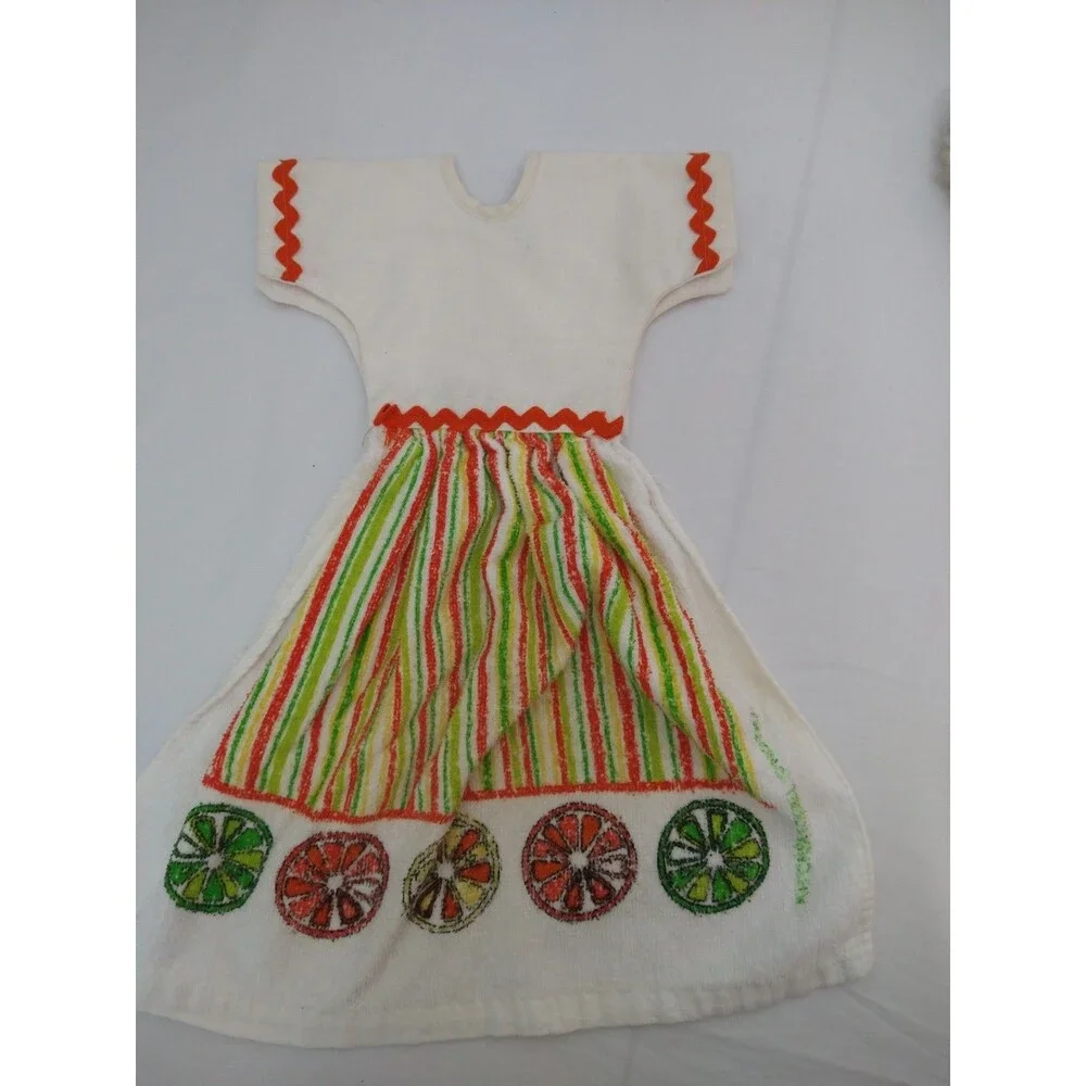 Kitchen Vintage Retro Starter SET 2-Crochet Trivet/Hot Pad 1-Hand Towel Dress